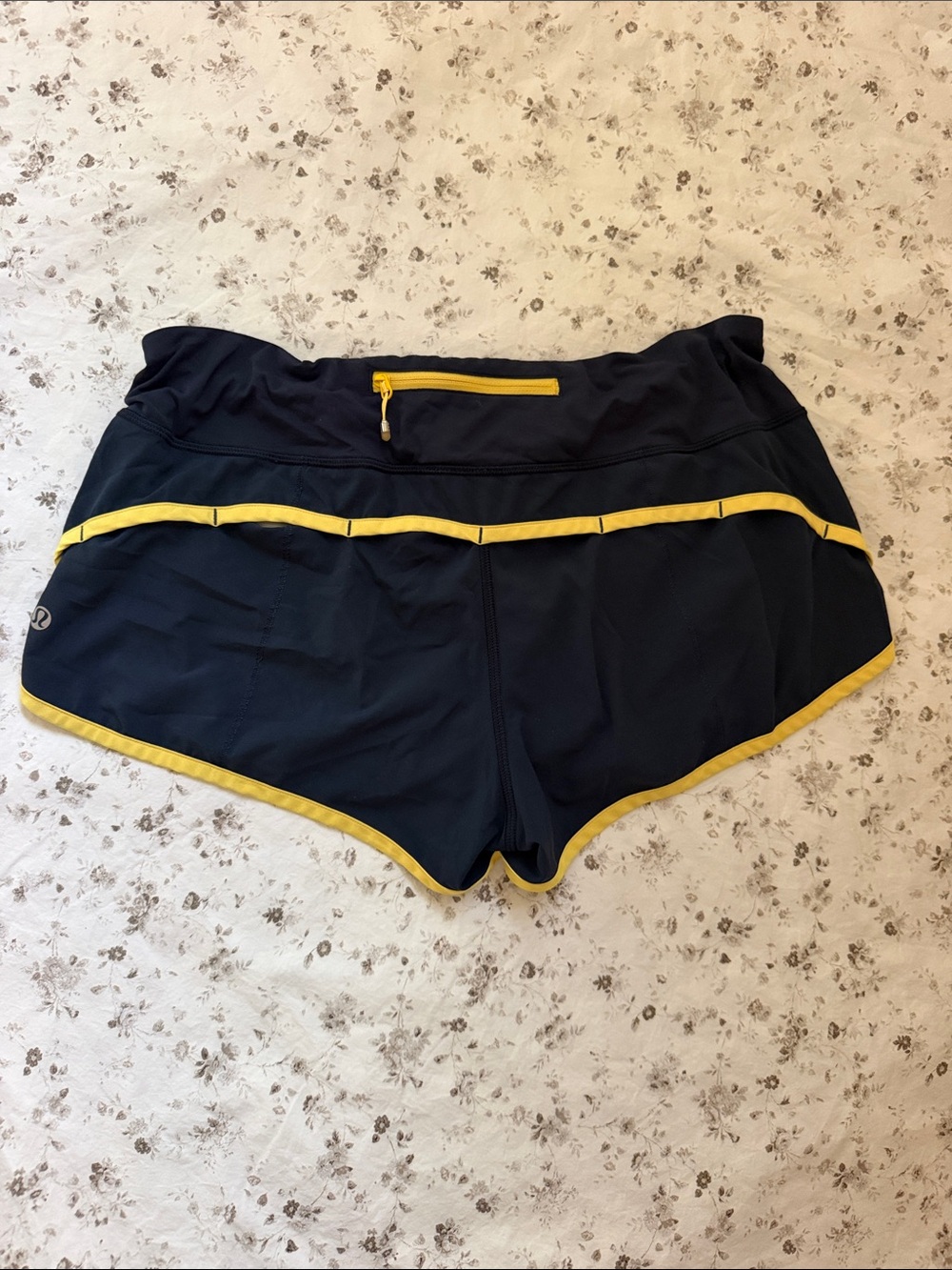 lululemon athletica Navy Athletic Shorts with Yellow Trim